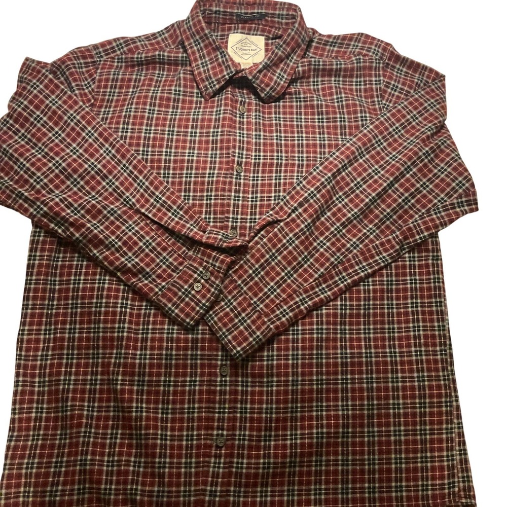 2 St. John's Bay Mens Shirts Plaid Button Up Flannel And Long Sleeve Polo